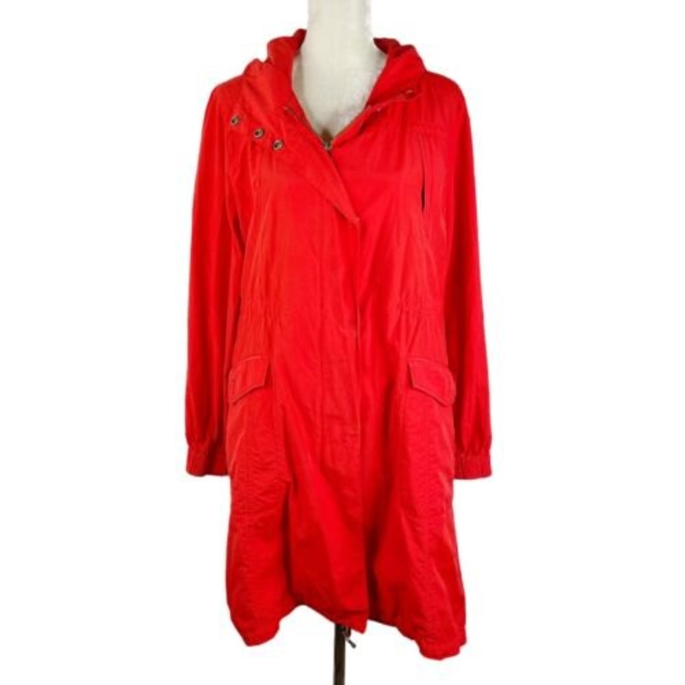 Eileen Fisher Windbreaker Jacket Size Medium M Red Anorak Hooded Lightweight